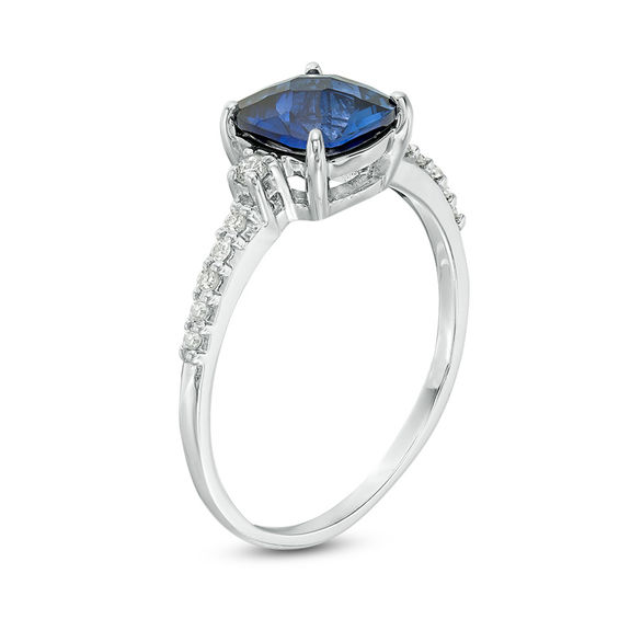 7.0mm Cushion-Shaped Lab-Created Blue Sapphire and 1/8 CT. T.w. Diamond Engagement Ring in 10K White Gold