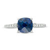 Thumbnail Image 3 of 7.0mm Cushion-Cut Lab-Created Blue Sapphire and 1/8 CT. T.W. Diamond Engagement Ring in 10K White Gold