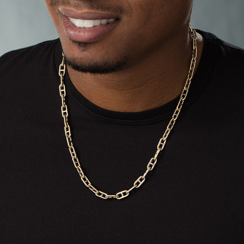 Main Image 2 of Men's 7.0mm Mariner Chain Necklace in 10K Two-Tone Gold - 22"