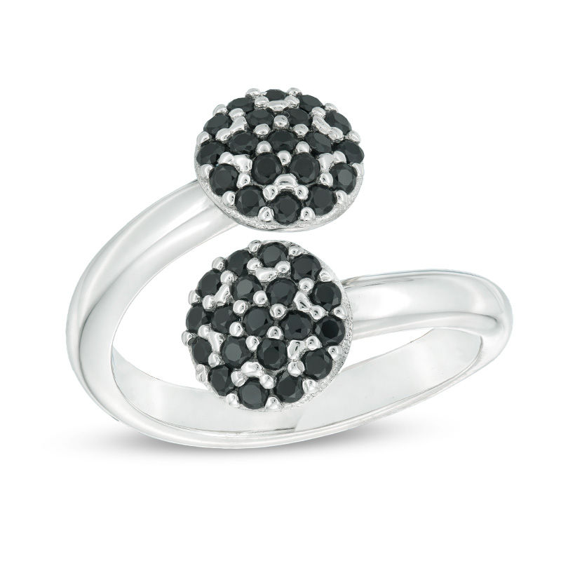 Main Image 1 of Made in Italy Black Spinel Composite Bypass Ring in Sterling Silver