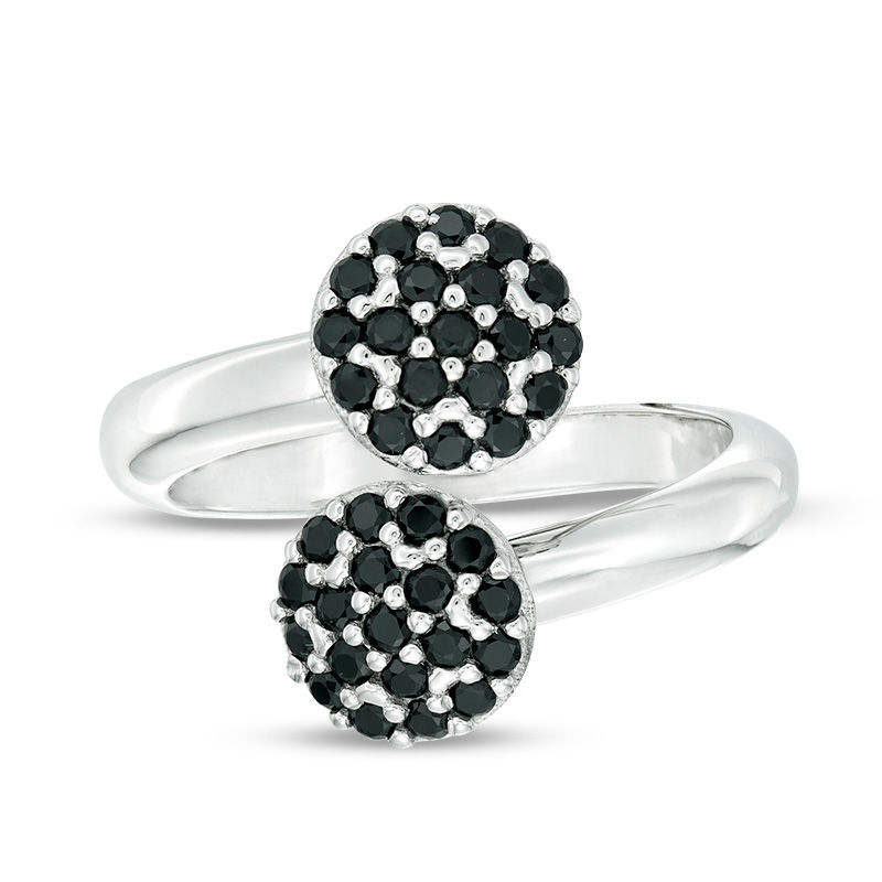Main Image 3 of Made in Italy Black Spinel Composite Bypass Ring in Sterling Silver