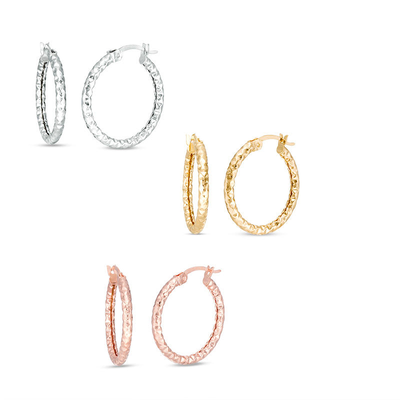 Main Image 1 of Diamond-Cut Three Pair Hoop Earrings Set in 10K White, Yellow or Rose Gold