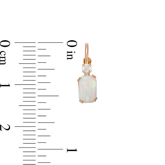 Emerald-Cut Lab-Created Opal and White Zircon Drop Earrings in 10K Gold