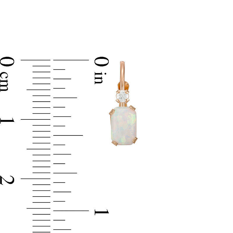 Main Image 3 of Emerald-Cut Lab-Created Opal and White Zircon Drop Earrings in 10K Gold
