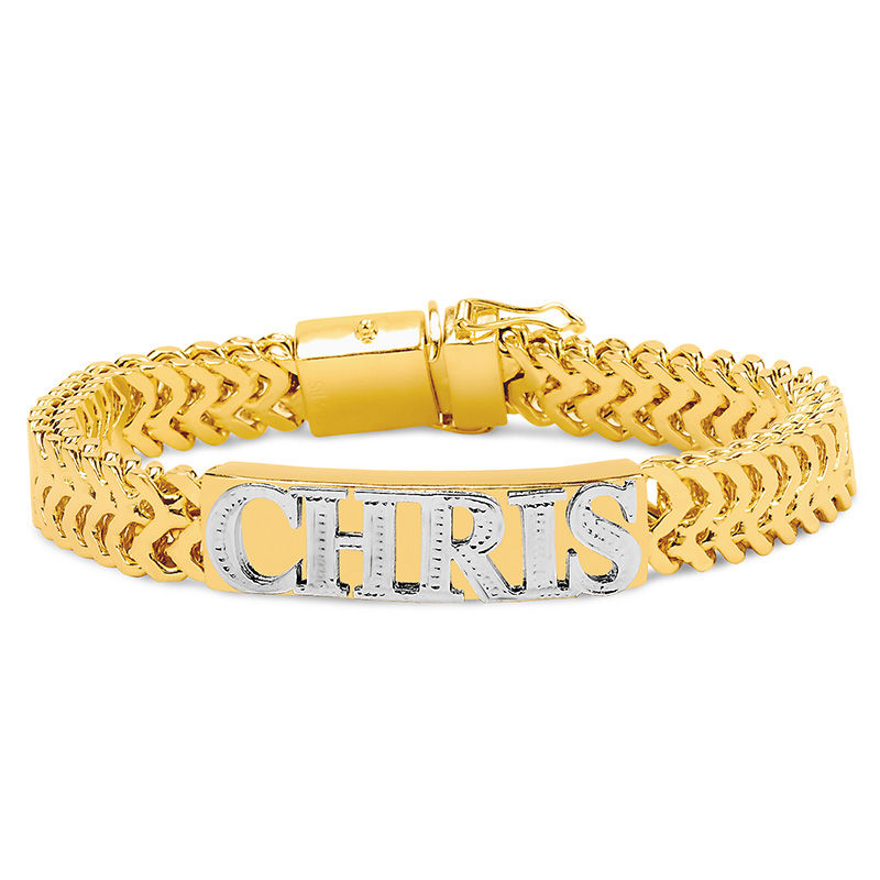 Handmade Italian Beveled Curb Bracelet for Men, 14K Gold