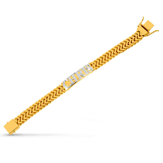 Uppercase Block Name Embossed ID Bracelet in Sterling Silver and 14K Gold Plate (1 Line) - 9"