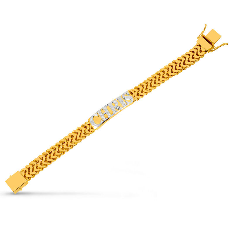 Men's Uppercase Block Name Embossed ID Bracelet in Sterling Silver and 14K Gold Plate (1 Line) - 9"