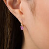 Thumbnail Image 2 of Emerald-Cut Lab-Created Pink Sapphire and White Zircon Drop Earrings in 10K Gold