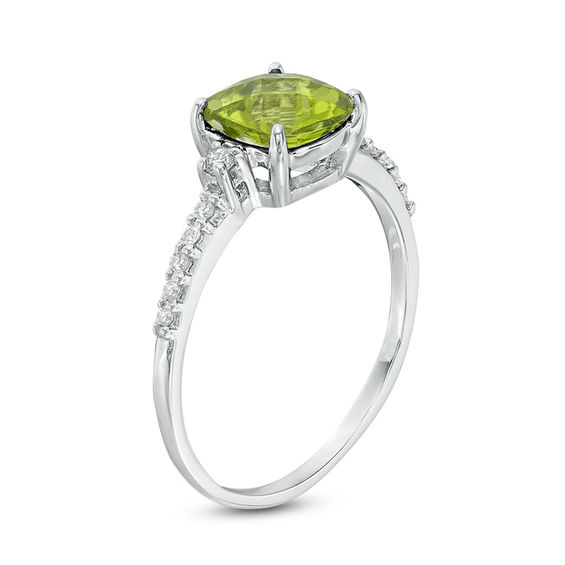 7.0mm Cushion-Shaped Peridot and 1/8 CT. T.w. Diamond Engagement Ring in 10K White Gold