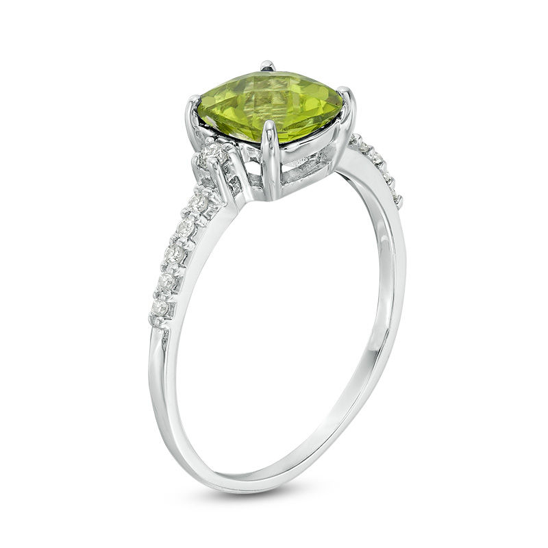 7.0mm Cushion-Cut Peridot and 1/8 CT. T.W. Diamond Engagement Ring in 10K White Gold