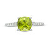 Thumbnail Image 3 of 7.0mm Cushion-Cut Peridot and 1/8 CT. T.W. Diamond Engagement Ring in 10K White Gold