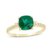 Thumbnail Image 0 of 7.0mm Cushion-Cut Lab-Created Emerald and 1/8 CT. T.W. Diamond Engagement Ring in 10K Gold
