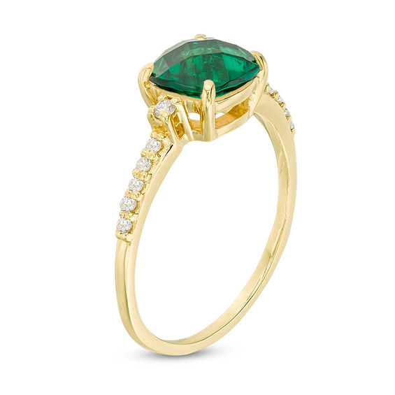 7.0mm Cushion-Shaped Lab-Created Emerald and 1/8 CT. T.w. Diamond Engagement Ring in 10K Gold