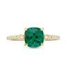 Thumbnail Image 3 of 7.0mm Cushion-Cut Lab-Created Emerald and 1/8 CT. T.W. Diamond Engagement Ring in 10K Gold