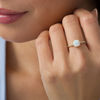 Thumbnail Image 1 of 7.0mm Cushion-Cut Lab-Created Opal and 1/8 CT. T.W. Diamond Engagement Ring in 10K Gold