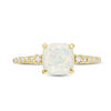 Thumbnail Image 3 of 7.0mm Cushion-Cut Lab-Created Opal and 1/8 CT. T.W. Diamond Engagement Ring in 10K Gold