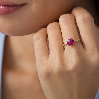 Heart-Shaped Lab-Created Ruby and 1/20 CT. T.W. Diamond Chevron Split Shank  Ring in Sterling Silver and 10K Rose Gold|Zales | Split shank ring, Ruby  heart ring, Heart gemstone