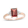 Thumbnail Image 0 of Emerald-Cut Garnet and 1/8 CT. T.W. Diamond Tri-Sides Engagement Ring in 10K Rose Gold