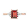 Thumbnail Image 3 of Emerald-Cut Garnet and 1/8 CT. T.W. Diamond Tri-Sides Engagement Ring in 10K Rose Gold