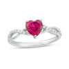 Thumbnail Image 1 of 6.0mm Heart-Shaped Lab-Created Ruby and 1/20 CT. T.W. Diamond Twist Shank Ring in 10K White Gold
