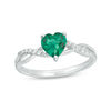 Thumbnail Image 0 of 6.0mm Heart-Shaped Lab-Created Emerald and 1/20 CT. T.W. Diamond Twist Shank Ring in 10K White Gold