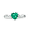 Thumbnail Image 3 of 6.0mm Heart-Shaped Lab-Created Emerald and 1/20 CT. T.W. Diamond Twist Shank Ring in 10K White Gold