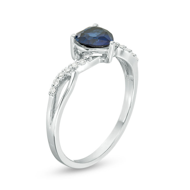 6.0mm Heart-Shaped Lab-Created Blue Sapphire and 1/20 CT. T.W. Diamond ...