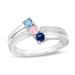 Mother's Birthstone and 1/6 CT. T.W. Diamond Bypass Ring (3 Stones)