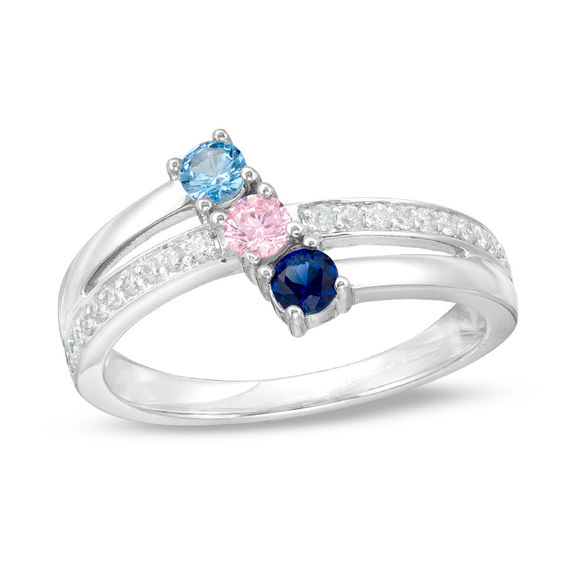 Mother's Birthstone and 1/6 CT. T.W. Diamond Bypass Ring (3 Stones) | Zales