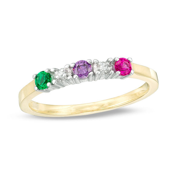 Mother's Genuine Birthstone and Diamond Accent Three Stone Ring (3