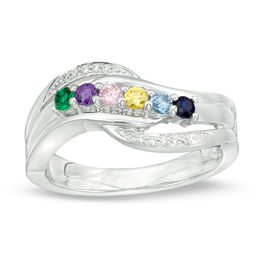 Mother's Birthstone and Diamond Accent Wave Ring (3-6 Stones)