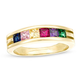 Mother's Princess-Cut Birthstone Ring (3-7 Stones)