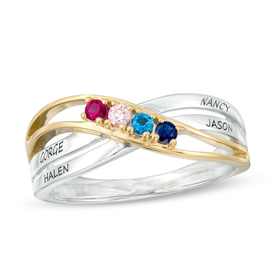 Mother's Genuine Birthstone MultiRow Crossover Ring (24 Stones and