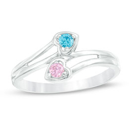 Couple's Birthstone Double Heart Split Shank Ring (2 Stones)