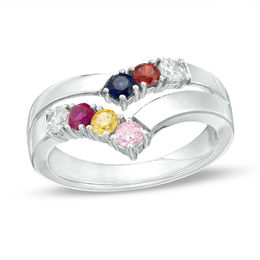 Mother's Birthstone Double Row Chevron Ring (3-7 Stones)