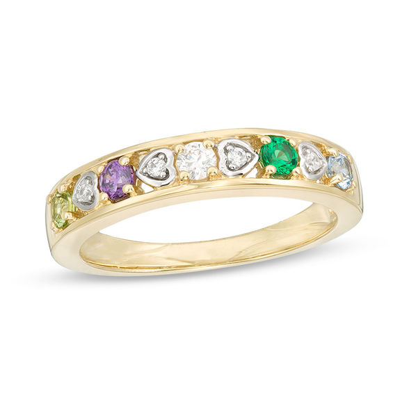 Mother's Birthstone and Diamond Accent Sideways Hearts Ring (1-5 Stones)