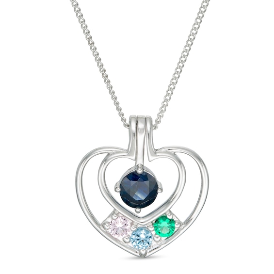 Mother's Birthstone Double Heart Pendant (2-8 Stones)