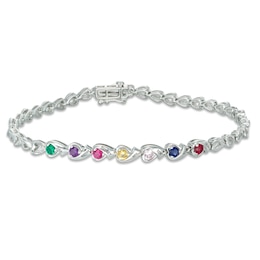 Mother's Birthstone and Diamond Accent Ribbon Link Bracelet (2-10 Names and Stones) - 7.25&quot;