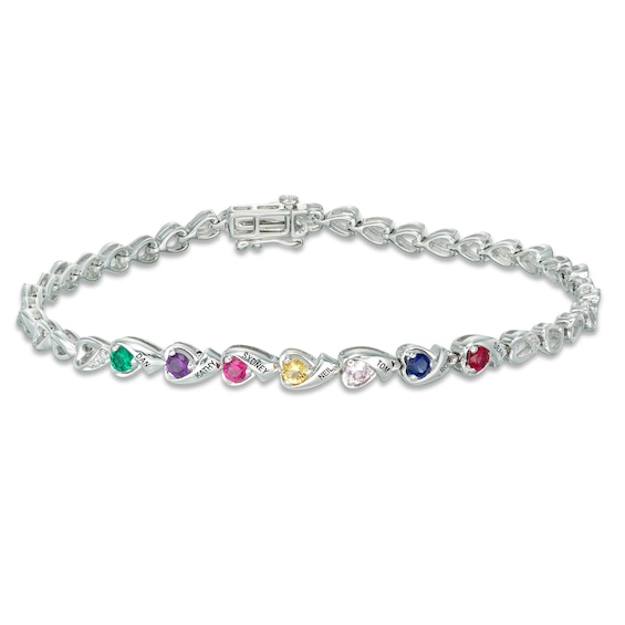 Mother's Birthstone and Diamond Accent Ribbon Link Bracelet (2-10 Names and Stones) - 7.25"