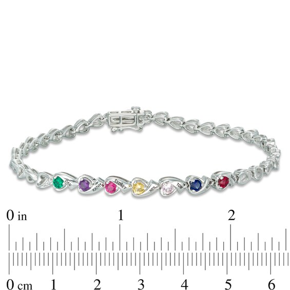 Mother's Birthstone and Diamond Accent Ribbon Link Bracelet (2-10 Names and Stones) - 7.25"