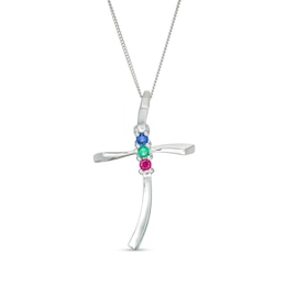 Mother's Birthstone Curvy Cross Pendant (2-7 Stones)