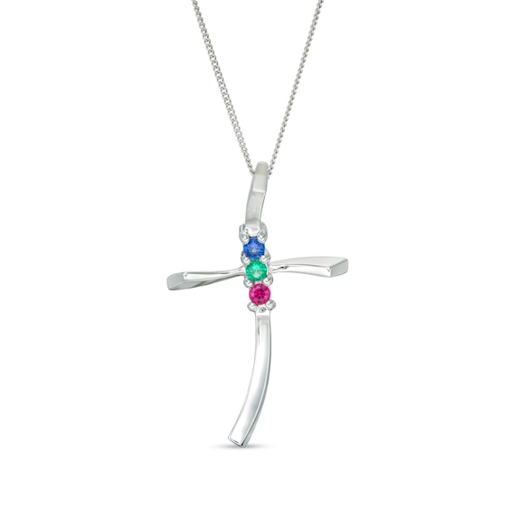 Mother's Birthstone Curvy Cross Pendant (2-7 Stones)