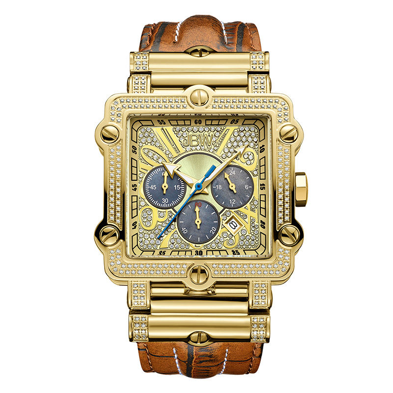 Men's JBW Phantom Chronograph 2-3/8 CT. T.W. Diamond and Crystal 18K Gold Plate Strap Watch (Model: JB-6215-238-A)