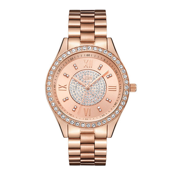 Ladies' JBW Mondrian 1/6 CT. T.w. Diamond and Crystal Accent 18K Rose Gold Plate Watch (Model: J6303C)
