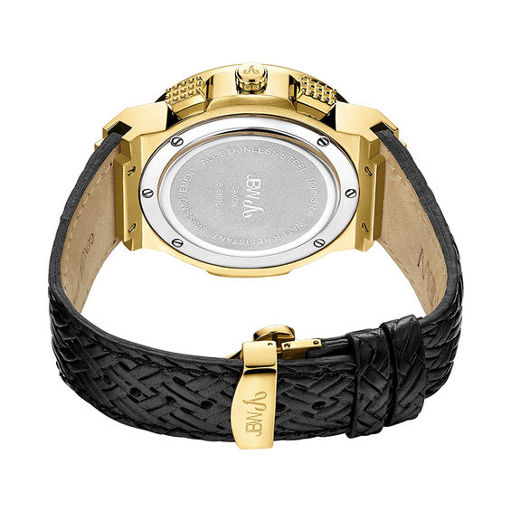 Men's JBW Saxon 1/6 CT. T.w. Diamond and Crystal 18K Gold Plate Strap Watch with Gold-Tone Dial (Model: Jb-6101L-J)