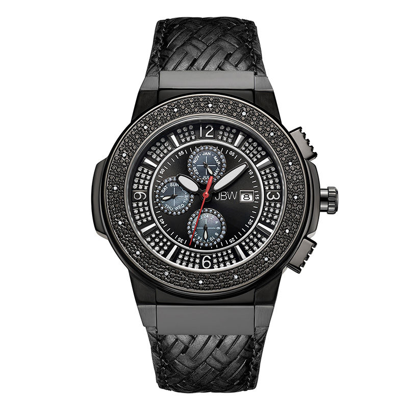 Men's JBW Saxon 1/6 CT. T.W. Diamond and Crystal Accent Black IP Strap Watch with Black Dial (Model: JB-6101L-I)