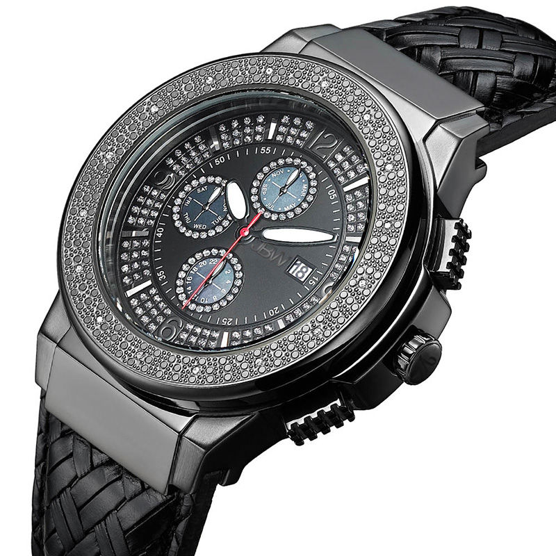 Men's JBW Saxon 1/6 CT. T.W. Diamond and Crystal Accent Black IP Strap Watch with Black Dial (Model: JB-6101L-I)