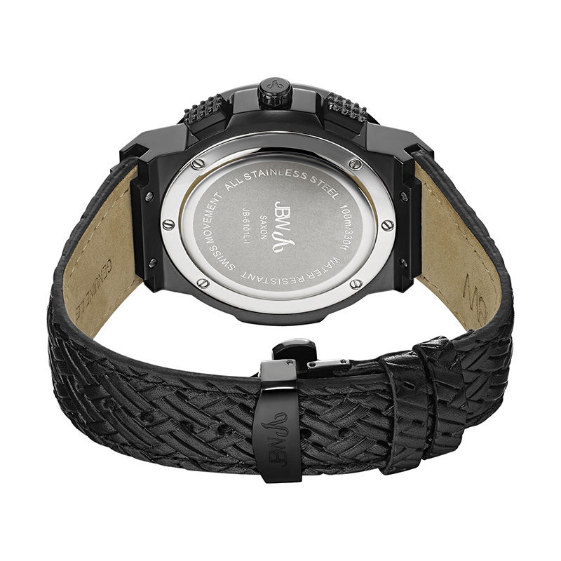 Men's JBW Saxon 1/6 CT. T.W. Diamond and Crystal Accent Black IP Strap Watch with Black Dial (Model: JB-6101L-I)