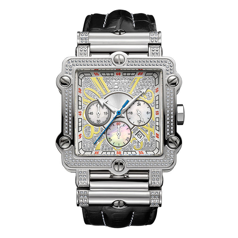 Men's JBW Phantom Chronograph 2-3/8 CT. T.W. Diamond and Crystal Strap Watch with Square Dial (Model: JB-6215-238-B)