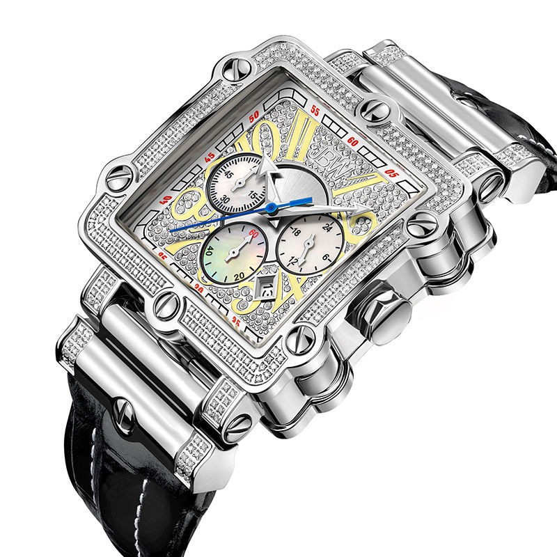 Men's JBW Phantom Chronograph 2-3/8 CT. T.W. Diamond and Crystal Strap Watch with Square Dial (Model: JB-6215-238-B)